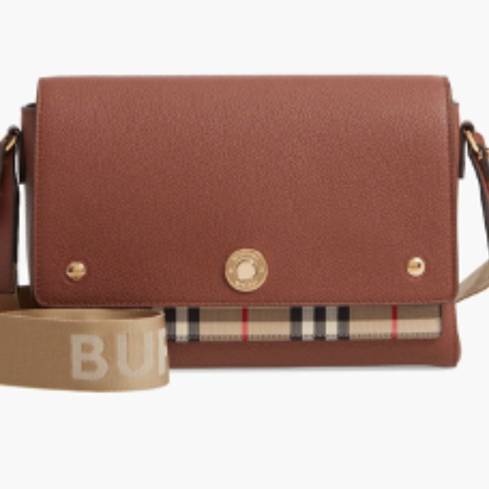 NEW WITH TAGS!  Burberry Note Leather & Vintage Check Crossbody Bag 💯 Authentic